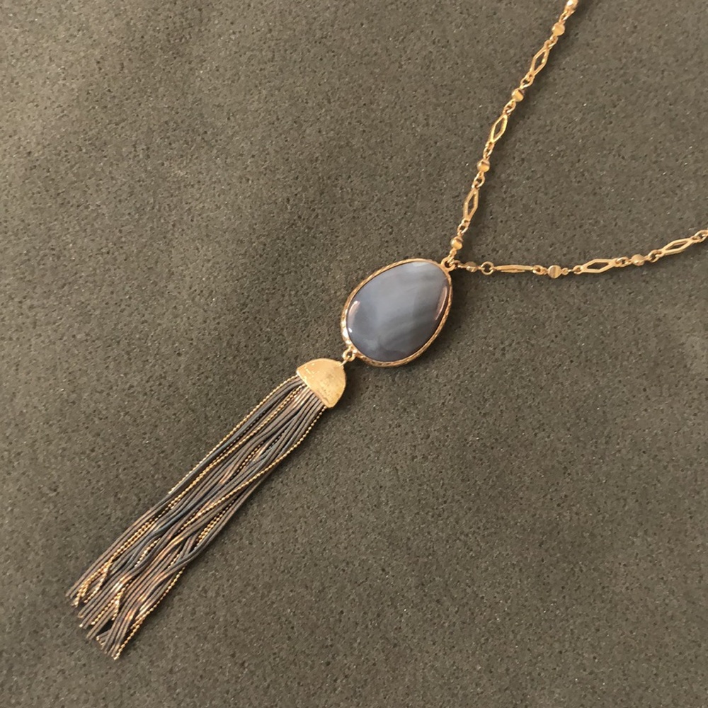 Gold & Blue Tassel Necklace